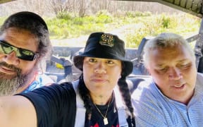 Colin Skudder (right) transports electrian Hone Welsh and kai coordinator Claudia Maaka between Tokomaru Bay and Te Puia Hospital in his side-by-side - the only way in.