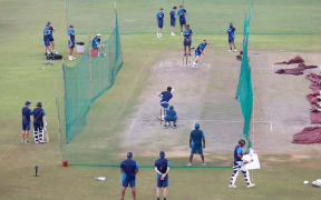 New Zealand players before the start of the day two of the test match between Afghanistan v New Zealand Blackcaps, Day 2 of the Only Test at Greater Noida, India on Tuesday 10 September 2024.
Photo credit: Pankaj Nangia / www.photosport.nz