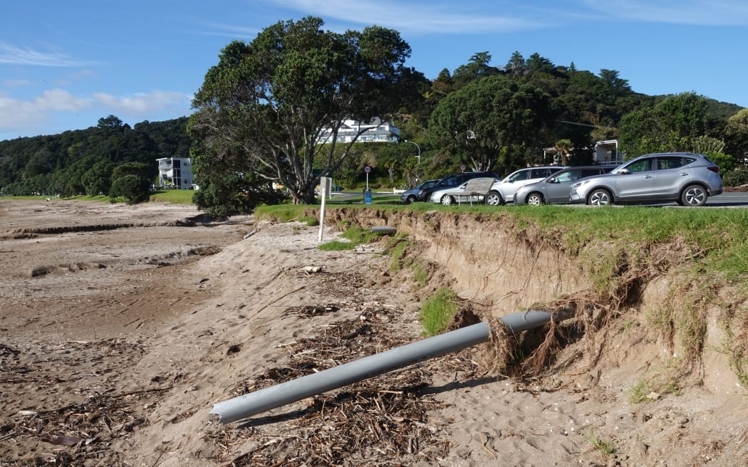 Stormwater pipes show how far the land has receded.