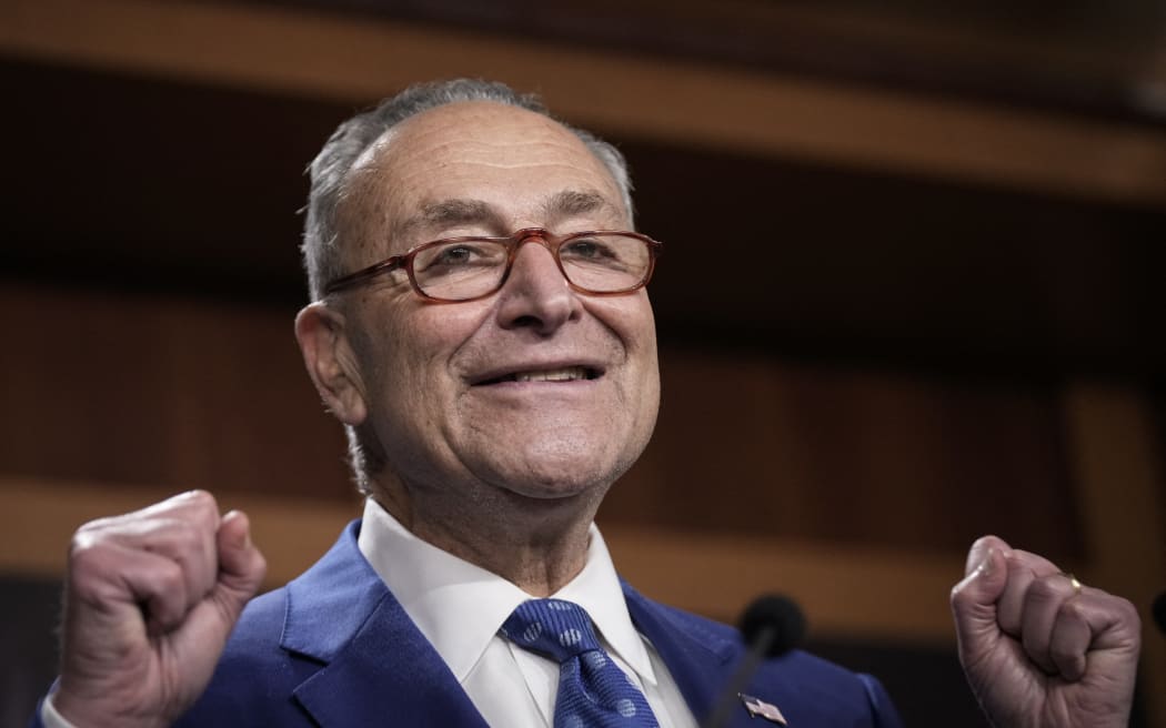 Senate Majority Leader Chuck Schumer (D-NY) speaks during a news conference after passage of the Inflation Reduction Act at the US Capitol on 7 August, 2022 in Washington, DC.