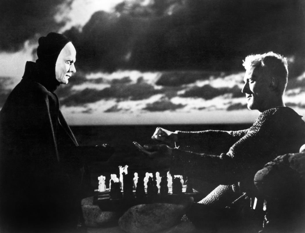 The Seventh Seal (1957) by Ingmar Bergman (l-r: Bengt Ekerot, Max von Sydow)
