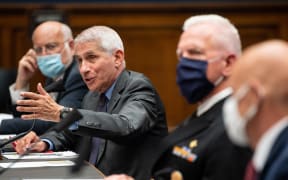 From left to right, Dr Robert Redfield, Dr Anthony Fauci, ADM Brett P. Giroir, and Dr. Stephen M. Hahn testify during a House Energy and Commerce Committee hearing in Washington, DC on June 23, 2020.