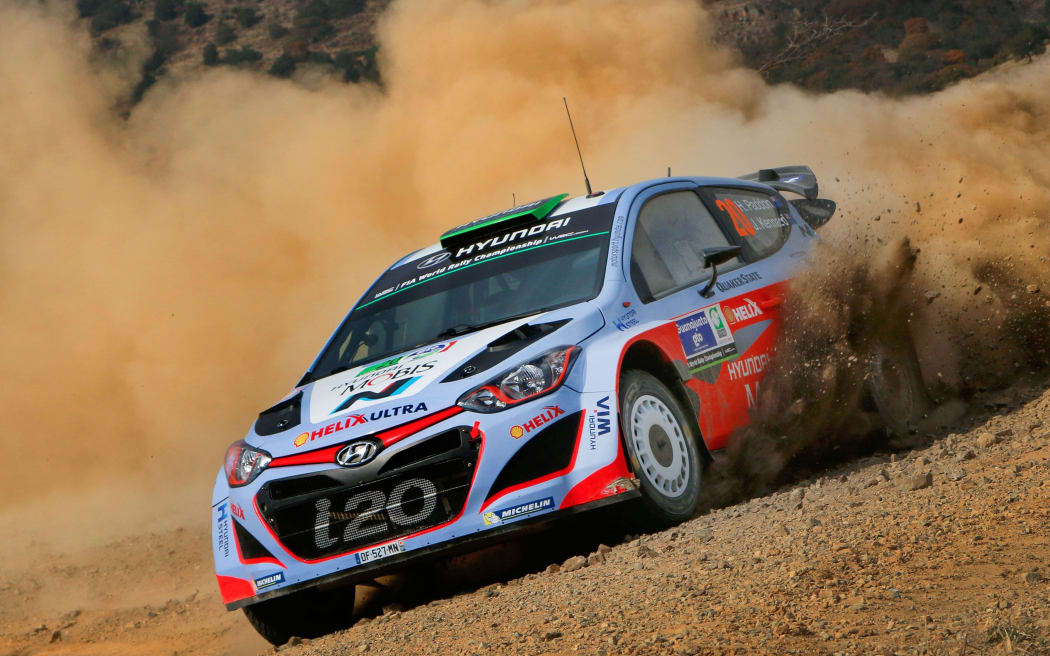 Haydon Paddon competing at the Mexico round of the WRC.