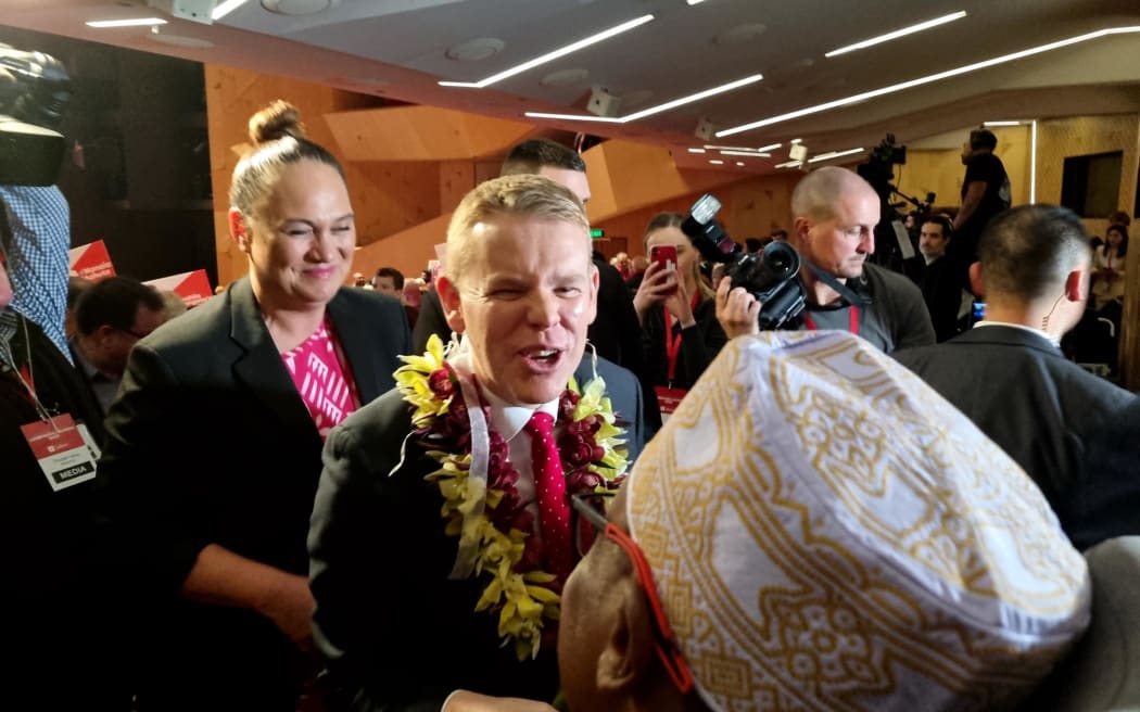 Labour Party leader Chris Hipkins (centre) greeting supporters at the party's campaign launch on 2 September, 2023.