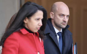 France's Overseas Minister Naima Moutchou and France's Foreign Affairs Minister Jean-Noel Barrot leaves after attending the weekly cabinet meeting at The Elysee Presidential Palace in Paris on January 5, 2026.