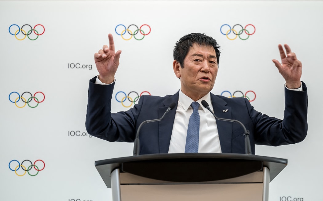 International Olympic Committee presidency contender Morinari Watanabe speaks during a press conference following a presentation before fellow IOC members in Lausanne, on January 30, 2025.