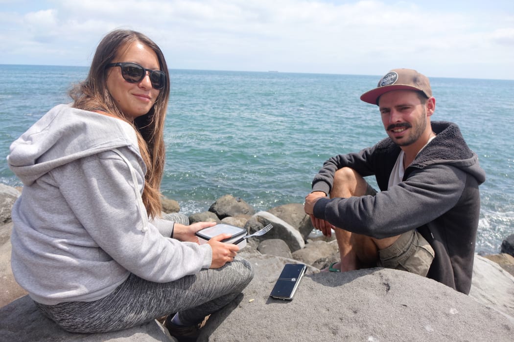 French freedom campers Shirley Sevegrand and Romain Peavcellier say New Zealand is expensive and it's great to be able to keep down costs.