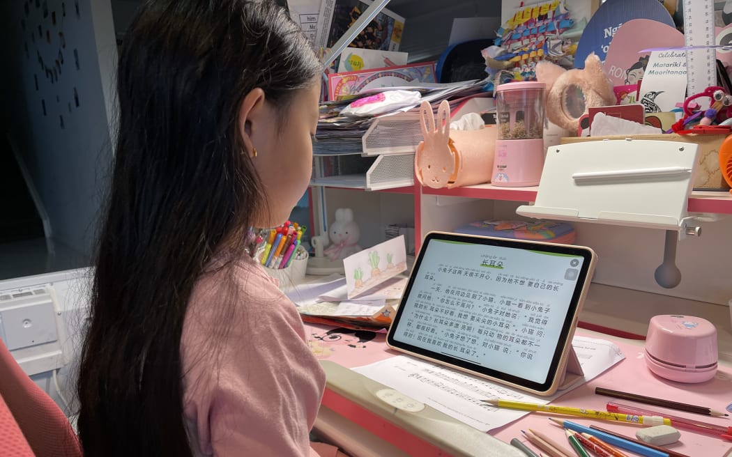 A 7-year-old Chinese New Zealander learning Chinese through online classes.