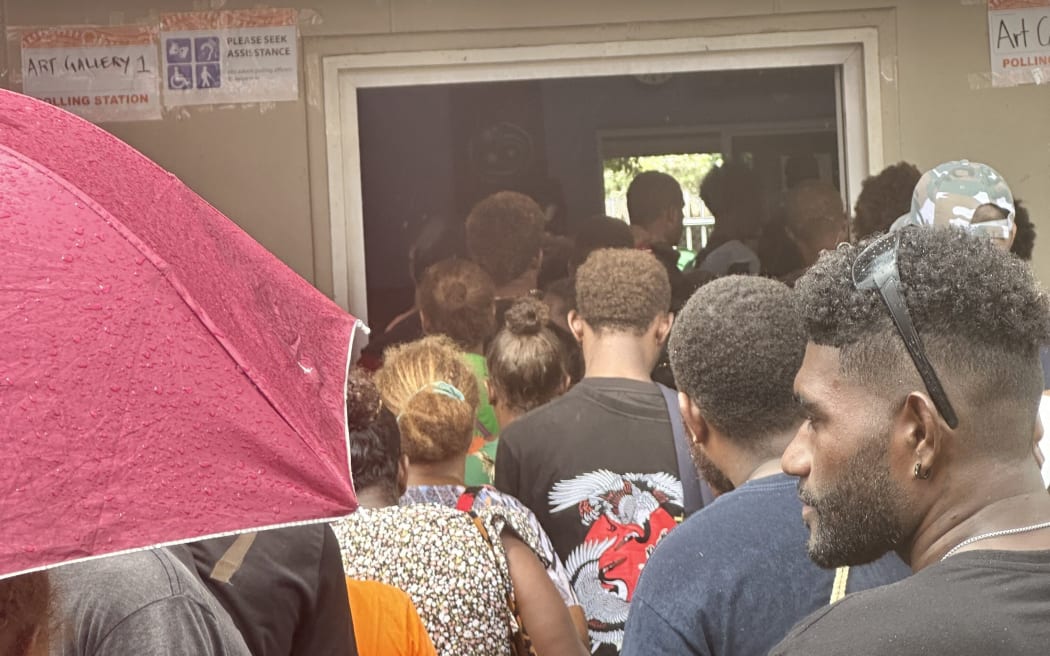 Solomon Islanders queuing up to cast their ballots in Honiara. 17 April 2024