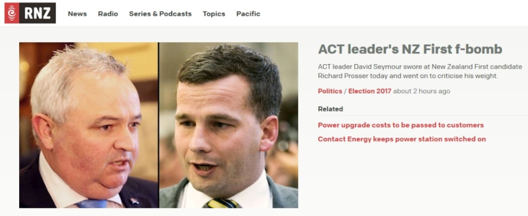 RNZ.co.nz headlines David Seymour's swearing - yet another news-making blurt from a political leader last week.