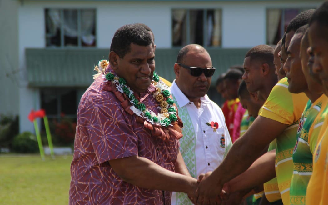 Fiji Rugby CEO John O'Connor greets players.