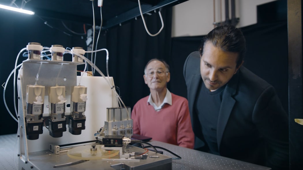 Orbis scientific co-founder Professor David Williams and chief technical officer Dr Matheus Vargas with a prototype platform