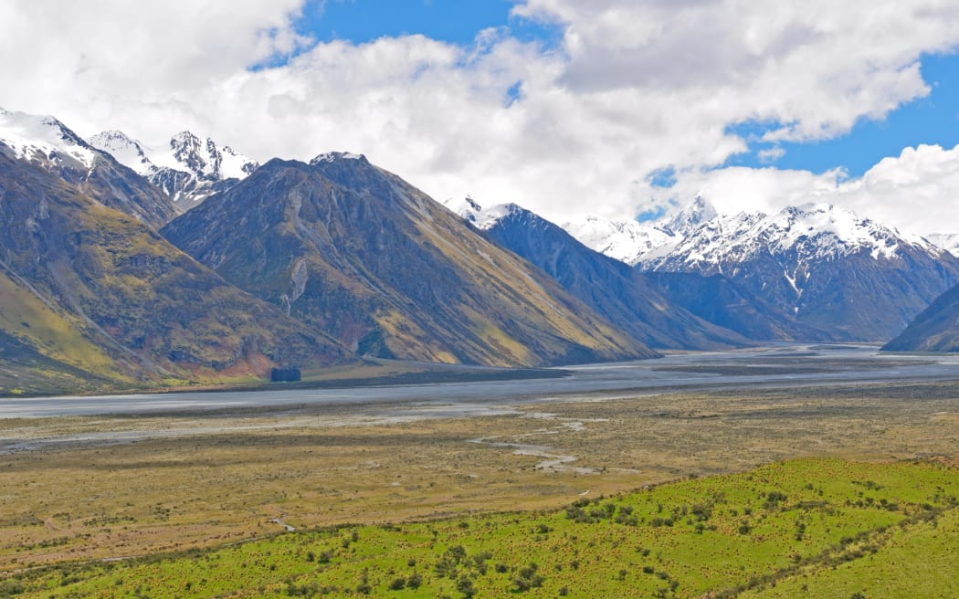The Rangitata River in front of the Southern Alps
