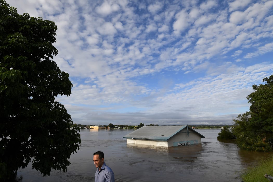 A shed inundated by floodwaters is seen on the banks of the overflowing Clarence River in Grafton, some 130 kms from the New South Wales town of Lismore on March 1, 2022.