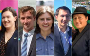 From left, ACT's Brooke van Velden, Robert Griffith from NZ First, Green MP Chlöe Swarbrick, National MP Simeon Brown and Labour MP Kiri Allan.