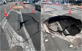 The sink hole at 3pm on Monday compared to just after 12pm Tuesday.