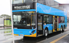 An electric double-decker bus in Auckland.