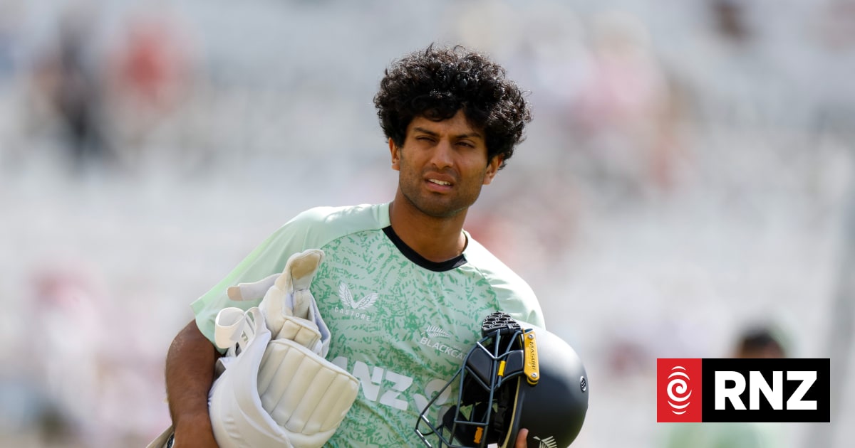 Rachin Ravindra of New Zealand before the start of play against England, on day 4 of the third cricket test at Trent Bridge