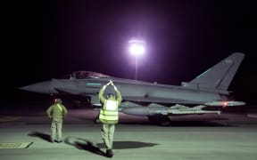 A handout picture from the British Ministry of Defence on 3 February, 2024 shows a RAF Typhoon FGR4 aircraft preparing to take off to conduct further strikes against targets in Yemen. The United States and Britain struck dozens of targets in Yemen on Saturday in response to repeated attacks on shipping by Iran-backed Huthi rebels that have disrupted global trade and put lives at risk. (Photo by CPL Samantha DRUMMEE / MOD / AFP)