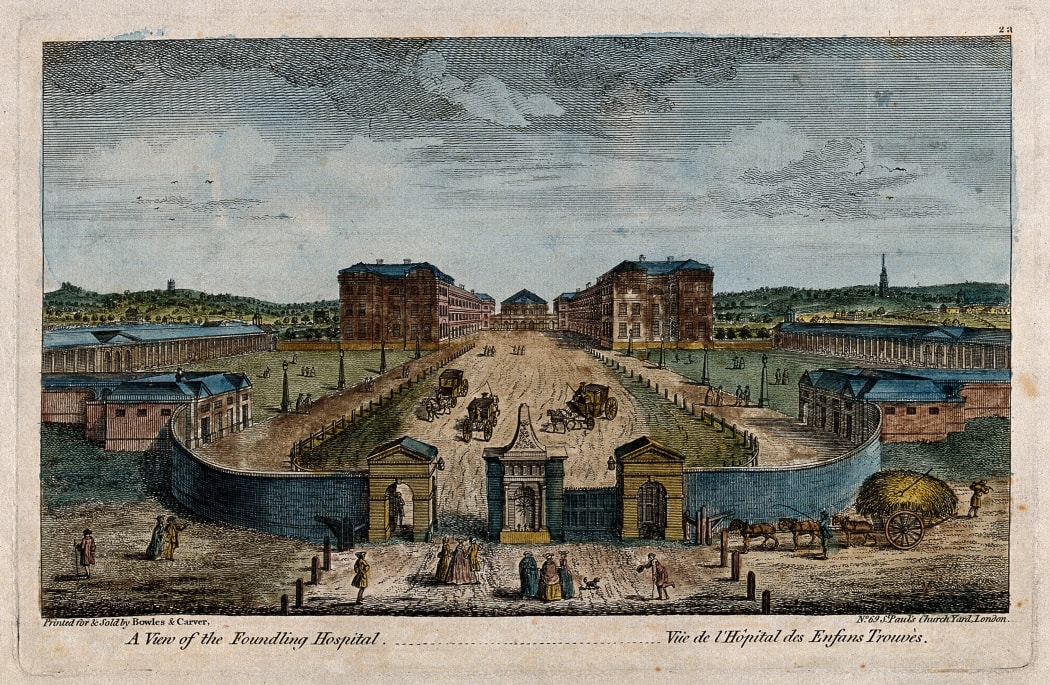 Coloured engraving of London’s Foundling Hospital, 1753 by T. Bowler