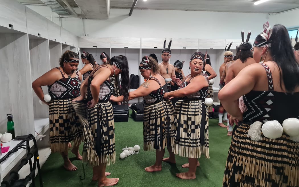 Te Ringa Kaha prepare to take the stage at Te Matatini on 22 February, 2023.