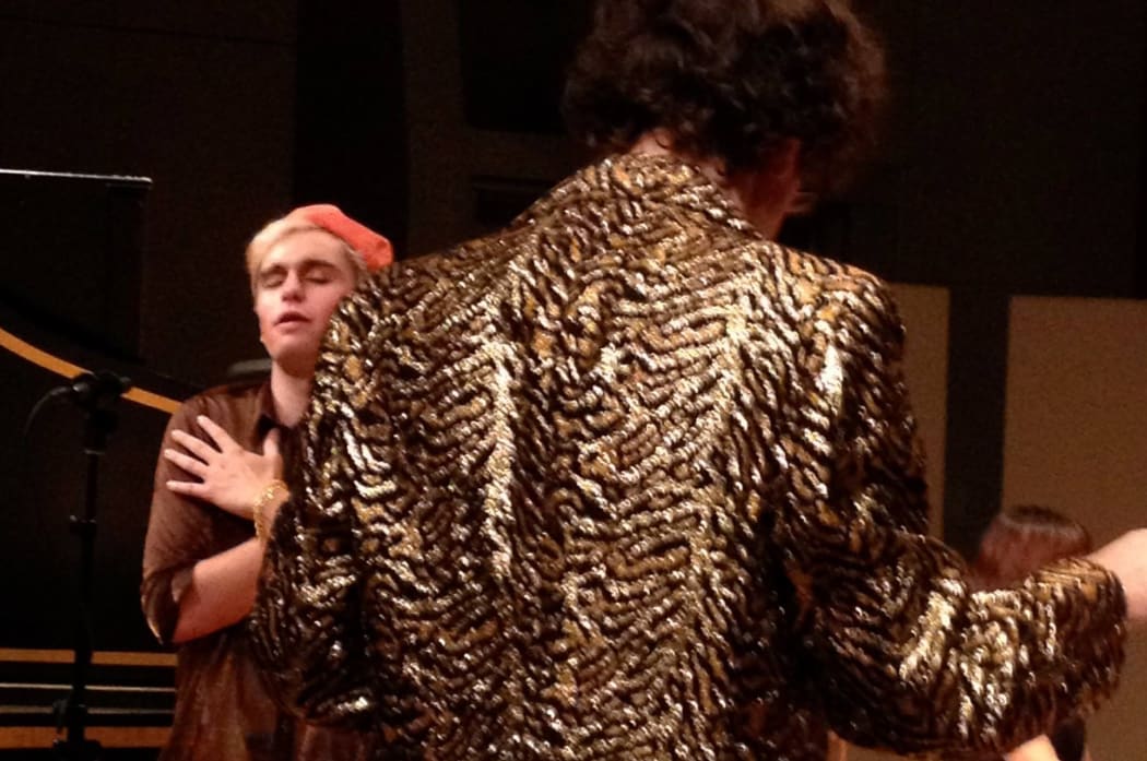 Callum Blackmore and Alex Taylor during the performance of Jack Body's Turtle Time.