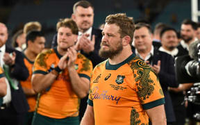 James Slipper is honoured after becoming the most capped Wallaby player of all time following the test against the All Blacks in Sydney in 2024.