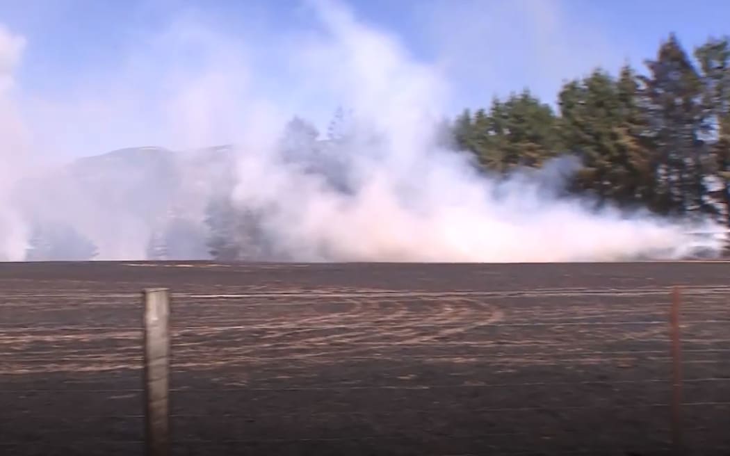Footage of firefighters tackling a large scrub blaze near Cheviot in North Canterbury.