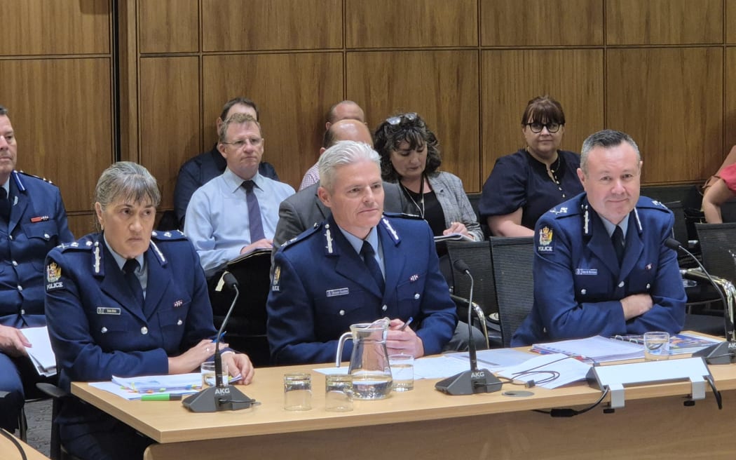 New Police Commissioner Richard Chambers (middle) fronted MPs at Select Committee this afternoon with deputy commissioners Tania Kura (left) and Chris de Wattignar (right).
