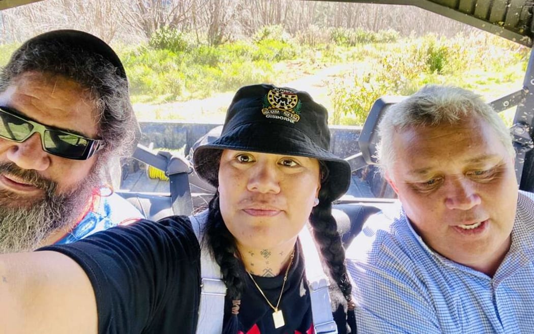 Colin Skudder (right) transports electrian Hone Welsh and kai coordinator Claudia Maaka between Tokomaru Bay and Te Puia Hospital in his side-by-side - the only way in.