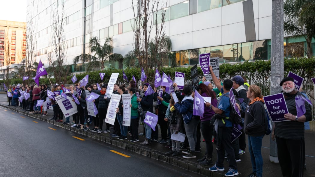 Nurses protest on the streets of Auckland as they take industrial action after failed negotiations.