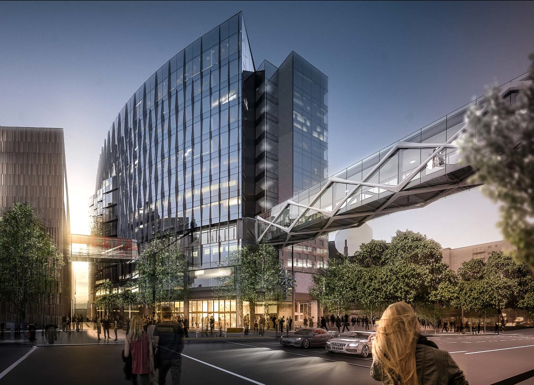 An artist's impression of the air bridge that has been lifted into place at the Auckland International Convention Centre.