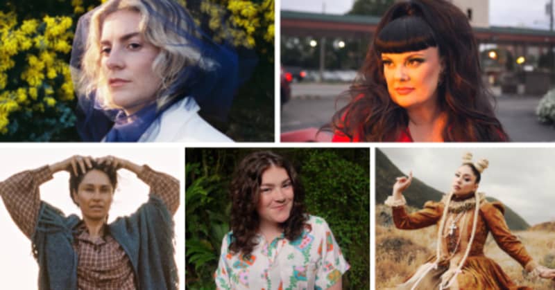 Top left-right: Holly Arrowsmith, winner APRA Best Country Music Song for ‘Blue Dreams’ and Tami Neilson, recipient of Country Music Honours for Contribution to Country Music in Aotearoa.
Bottom: Byllie-jean, Nicola Mitchell and Theia, winners of the Country Music Honours MLT Songwriting Award for ‘Wā/Time’.