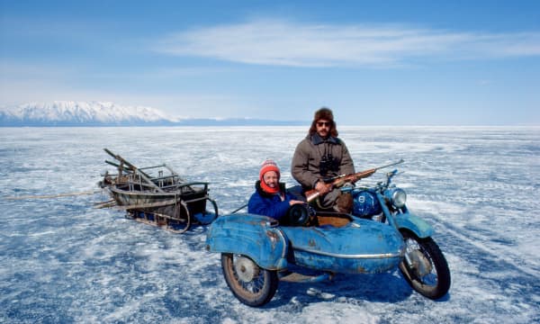 Doug Allan (left) on Siberia's Lake Baikal
