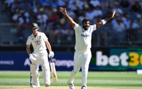Jasprit Bumrah of India appeals for the lbw wicket of Nathan McSweeney of Australia, Perth 2024.