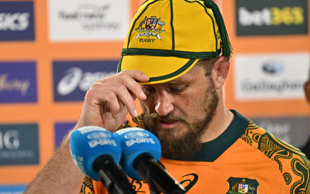James Slipper of the Wallabies is honoured after becoming the most capped Wallaby player of all time after the Rugby Union match between the Australian Wallabies and the New Zealand All Blacks at Accor Stadium in Sydney, Sydney, September 21, 2024. (AAP Image/James Gourley /www.photosport.nz) NO ARCHIVING, EDITORIAL USE ONLY