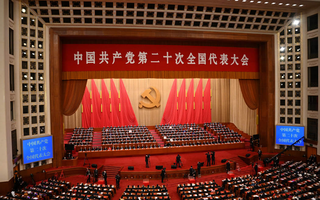 A general view shows the closing ceremony of the 20th Chinese Communist Party's Congress at the Great Hall of the People in Beijing on October 22, 2022. (Photo by Noel CELIS / AFP)