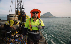 Tua Karalus from Deep Dive Division working on artificial reef project in Tauranga Harbour