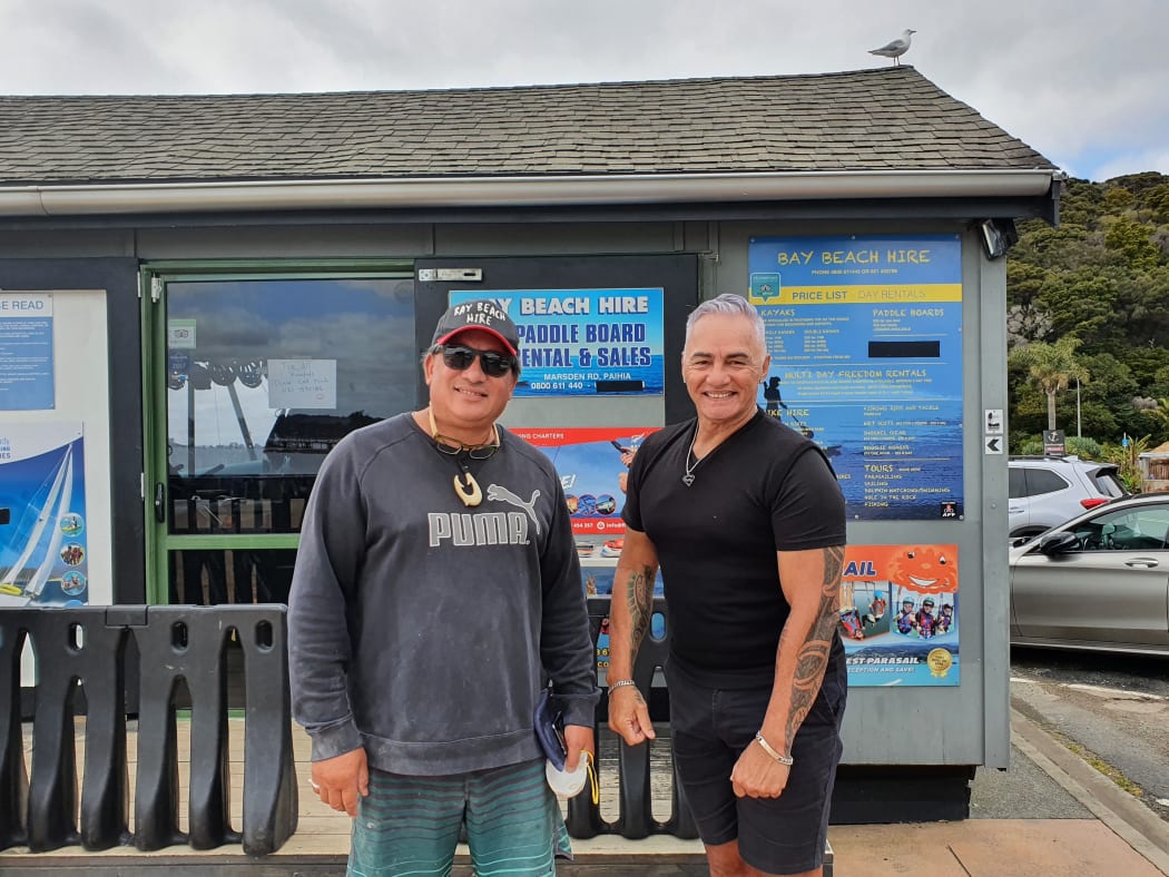 Nick Tipene and Ropata Hardieman at Bay Beach. Tipene is hoping for Auckland visitors as soon as possible.