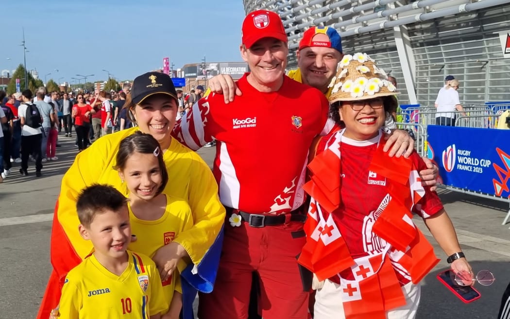 Tonga fans head to the Rugby World Cup Pool B match against Romania in Lille.