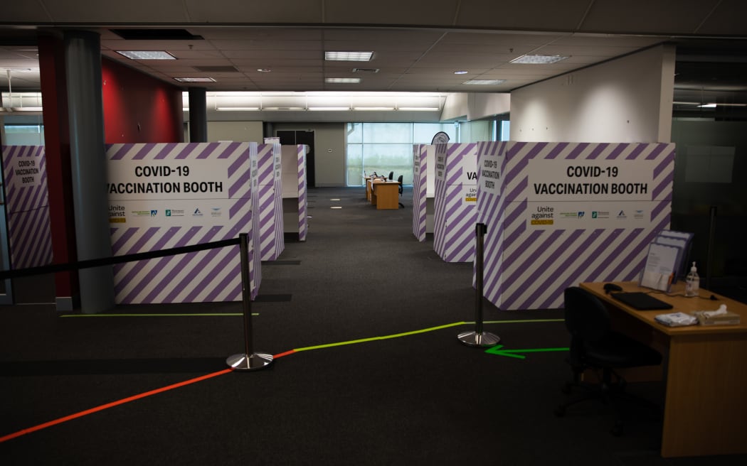 Vaccination booths for the Covid 19 vaccine at a facility in South Auckland