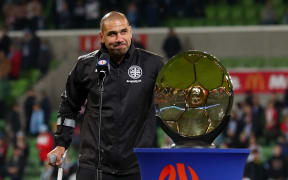 Patrick Kisnorbo, head coach of Melbourne City, celebrates the A-League Premiers Plate victory during the A-League match between Melbourne City and Central Coast Mariners at AAMI Park, on 22 May, 2021, in Melbourne, Australia.