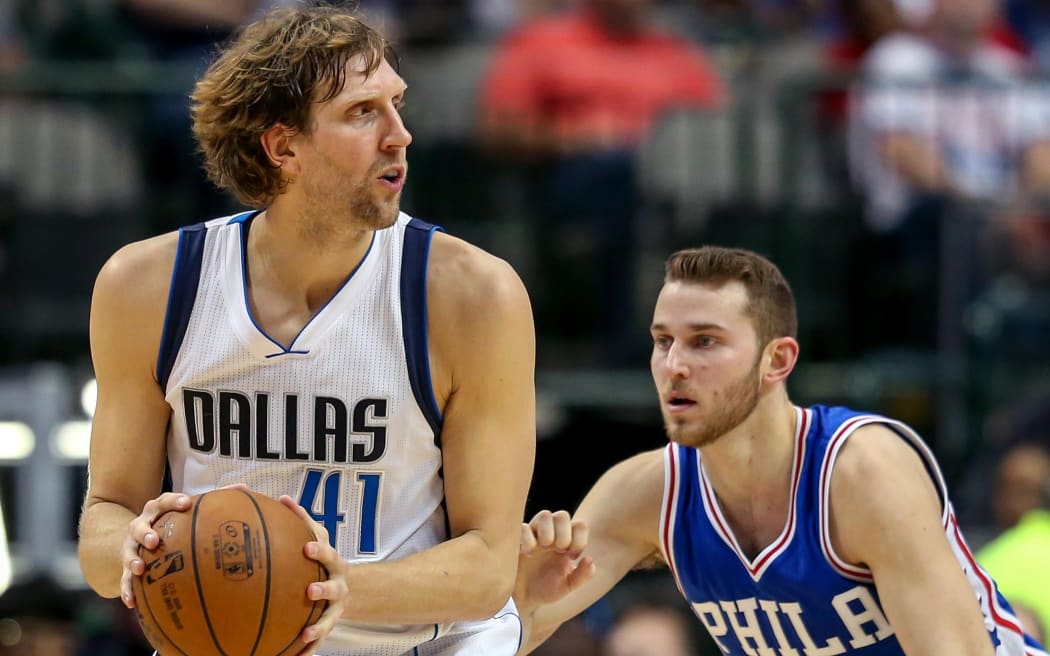 Dirk Nowitzki playing for the Dallas Mavericks in 2017.