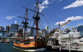 A replica of Captain Cook's ship 'Endeavour' is seen at the Australian National Maritime Museum in Sydney.