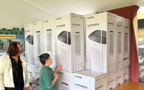 Lecia and Connor McCallum among the supply of air purifiers at Bromley School.