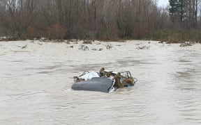 Wreckage of a car in the Ashburton Forks area, inland from Ashburton.