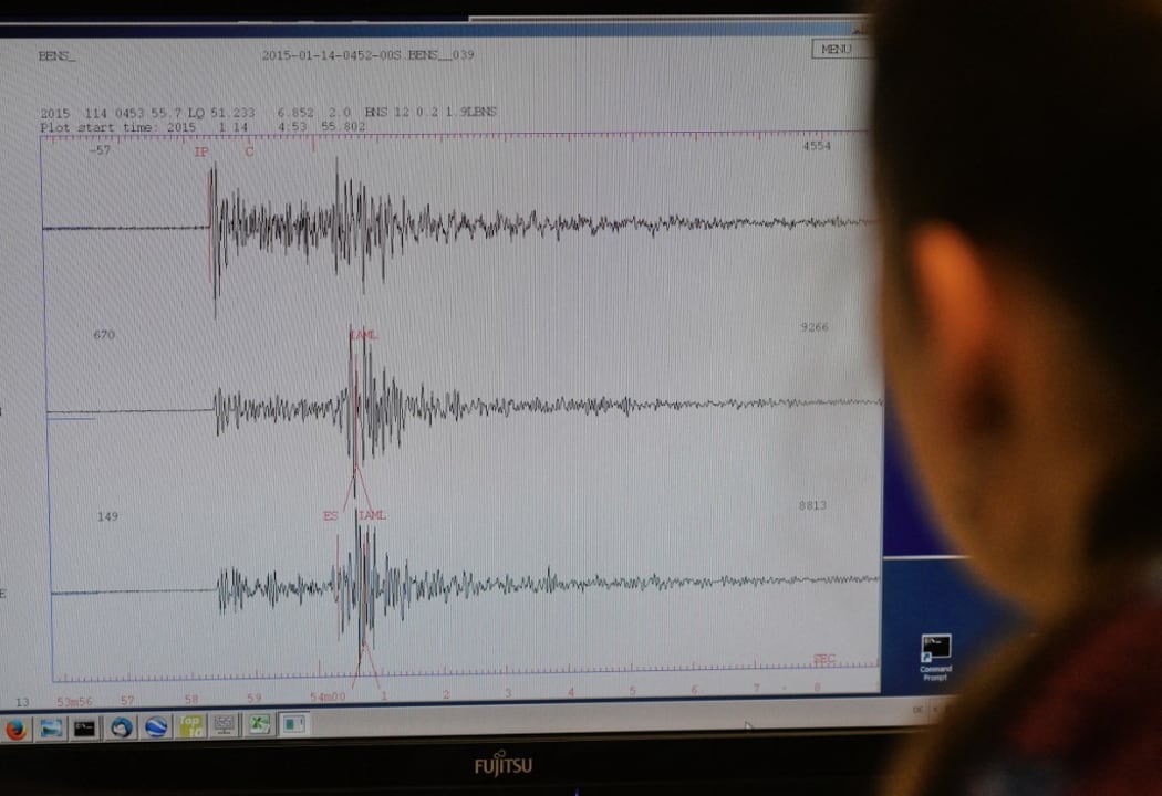 A staff member observes a monitor which displays the seismic waves of a small earthquake at the Bensberg earthquake observatory in Bergisch Gladbach, Germany,