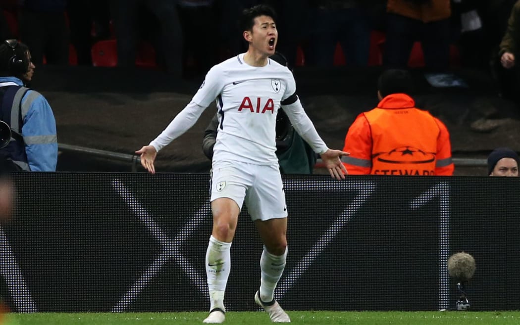 Son Heung-Min celebrates scoring for Tottenham Hotspur.