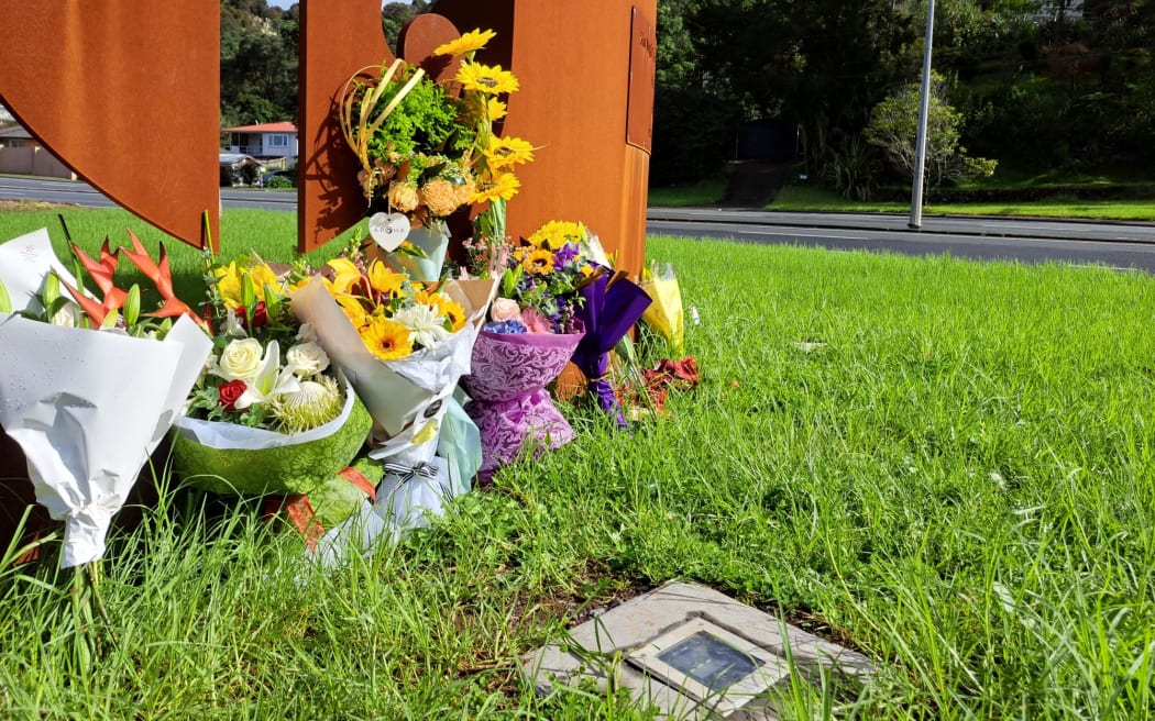 Flowers outside Whangārei Boys' High School in tribute to the student who died on Tuesday on a school trip to Abbey Caves.