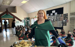 A photo of Melville Primary School principal Bronwyn Haitana, who is in charge of trolleying out the lunches.